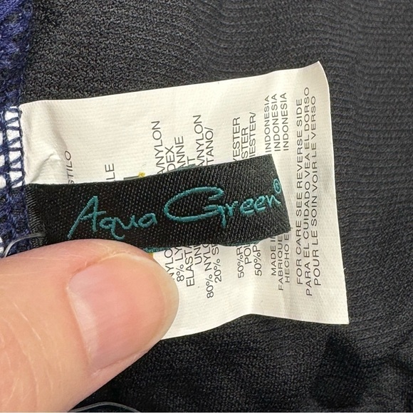 NWT Aqua Green High Neck Blue Crochet One Piece Swimsuit size Medium - Picture 11 of 16